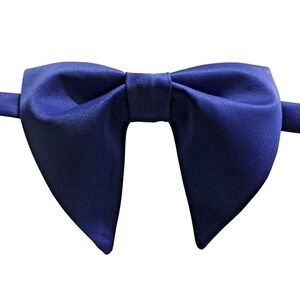 Handmade Dazzling Blue Satin Bow tie Vintage style 70`s Bowtie Pretied